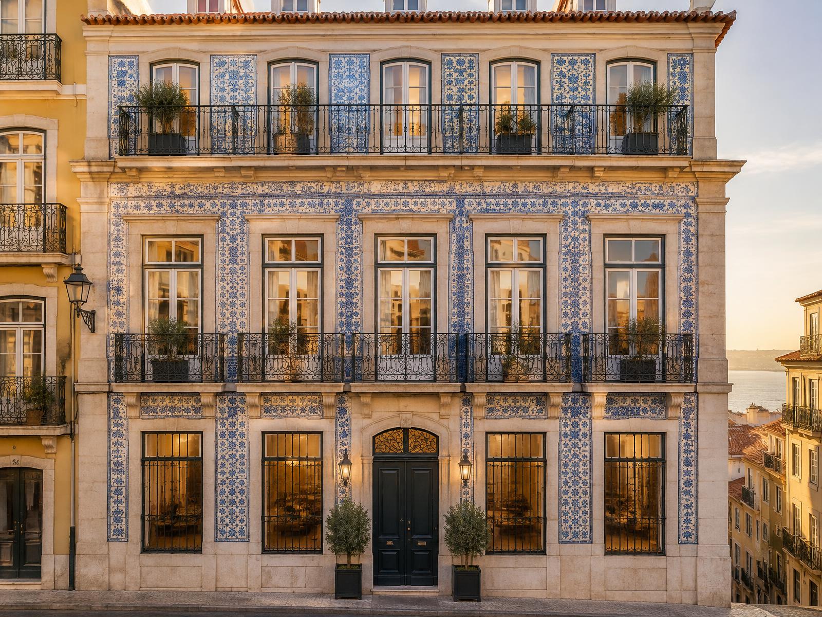 Historic tiled Lisbon townhouse facade