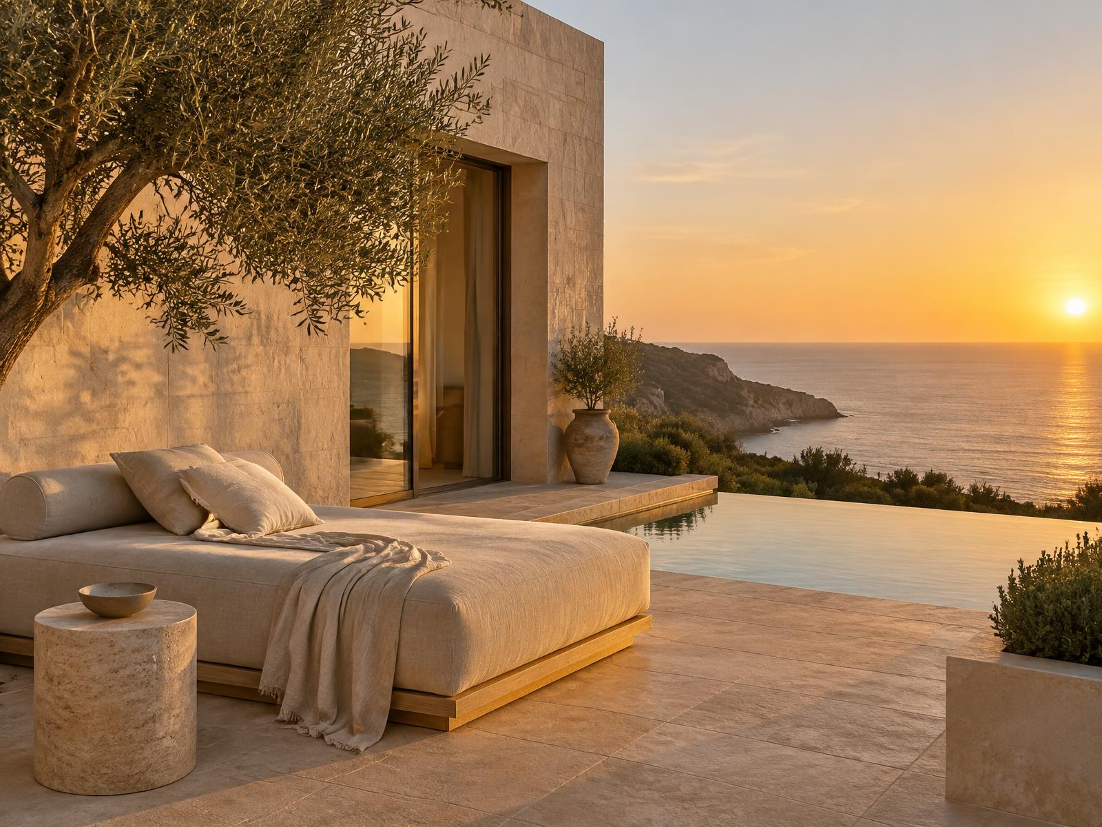 Portuguese villa terrace at golden hour